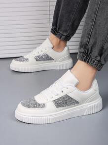 Chaussures décontractées blanches pour femmes, nouvelles baskets polyvalentes pour automne/hiver, chaussures basses blanches pour étudiants, chaussures de sport à semelle souple, chaussures de couleur argentée Galerist
