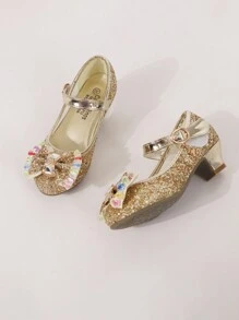 孩子們金色亮片平底鞋