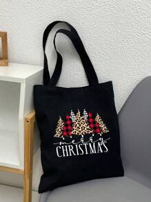 1Pc Extra Large Christmas Canvas Gift Bags, Gift Bags Reusable Shopping Bags have Santa Claus Plaid Merry Christmas ​Pattern of Gift Bag for Christmas Party, Christmas Surprise, Student Canvas Bag Gift for Christmas - Black - View 1