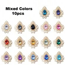 10pcs Mixed-color Baroque Style Hollow Out Floral Lace Design Acrylic Rhinestone Pendants, Gold-color Diy Jewelry Accessories For Handmade Bracelet, Necklace, Earrings, Hair Accessories, Wedding Dress, Shoes, Handbag, Collar, Curtain, 32x26mm