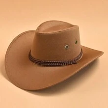 1頂實心西部牛仔帽,男士寬檐防曬旅行帽 - 卡其色 - 查看 3
