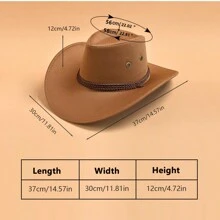 1頂實心西部牛仔帽,男士寬檐防曬旅行帽 - 卡其色 - 查看 4