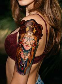 1入組多色哥特風格女獵人紋身貼紙,適用於手腕、手臂、腿、腰、背部、肩膀 - 彩色 - 查看 4