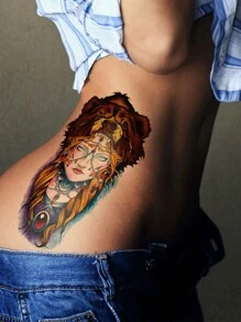 1入組多色哥特風格女獵人紋身貼紙,適用於手腕、手臂、腿、腰、背部、肩膀 - 彩色 - 查看 3