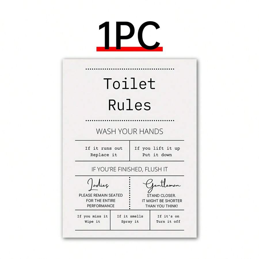 1pc Toilet Rules Canvas Poster, Bathroom Wall Decoration Art, Unframed