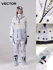 VECTOR MOTION 1 套夜光雪衣套装，男女通用冬季滑雪夹克和裤子套装带帽子，防风、防水、隔热，适用于户外活动滑雪服 - 黑與白 - 查看 6