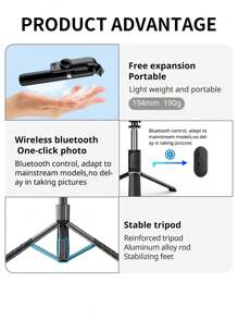 Inram Selfie Stick With Light, Portable And Stable Tripod Stand For Phone, Wireless Remote Control - Black - View 8