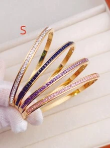 1個女性專用豪華多色立方氧化鋯和鑽石裝飾金色不銹鋼手鍊,多種尺寸和顏色選擇 - 紫色 - 查看 2