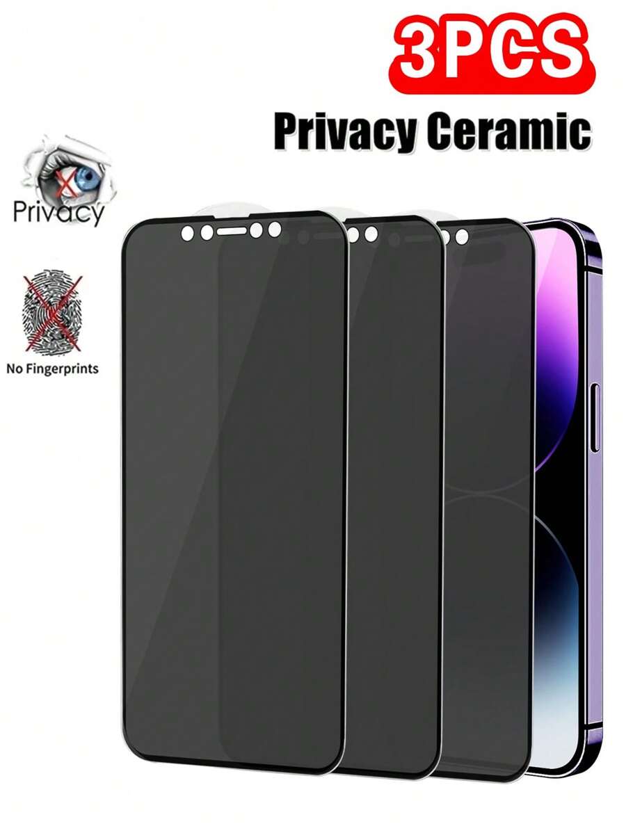 1-4 件陶瓷隐私屏幕保护膜适用于 iPhone 16e 14 PRO MAX 7 8 14 Plus 防窥膜适用于 iPhone 11 12 13 Pro XS Max XR - 3片 - 查看 1