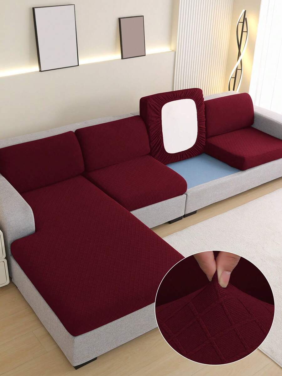 1 Pezzo Copridivano Jacquard In Maglia Bordeaux, Copridivano In Poliestere Elasticizzato Moderno E Minimalista, Adatto Per Divani Da 1/2/3/4 Posti, Decorazione Casa Divano A L - Bordò - Visualizzare 1