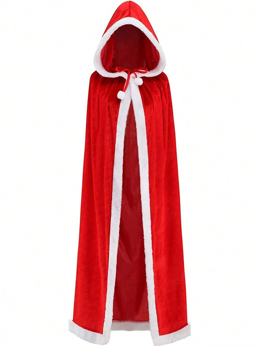 1 Pieza De Disfraz De Cosplay De Caperucita Roja Larga Para Adultos Con Capa Roja De Navidad, Ropa De Actuación De Fiesta - Rojo - Ver 1