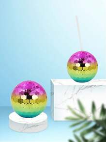 1 Pièce Coupe En Plastique En Forme De Boule Disco, Électrodéposée Multicolore, 600 Ml, Décoration De Salon, Avec Paille, Tasse À Boire, Préférée Des Filles