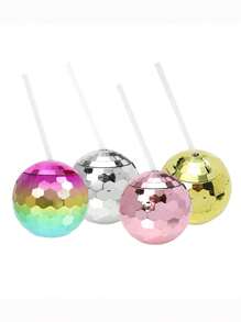 1 Pièce Coupe En Plastique En Forme De Boule Disco, Électrodéposée Multicolore, 600 Ml, Décoration De Salon, Avec Paille, Tasse À Boire, Préférée Des Filles