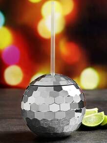 1 Pièce Coupe En Plastique En Forme De Boule Disco, Électrodéposée Multicolore, 600 Ml, Décoration De Salon, Avec Paille, Tasse À Boire, Préférée Des Filles