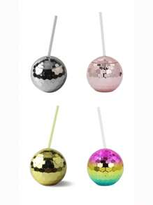 1 Pièce Coupe En Plastique En Forme De Boule Disco, Électrodéposée Multicolore, 600 Ml, Décoration De Salon, Avec Paille, Tasse À Boire, Préférée Des Filles