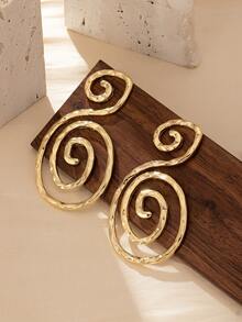 1pair European And American Exaggerated Design Minimalist All-Match Asymmetrical Hollow Out Dangle Earrings - Yellow Gold - View 3