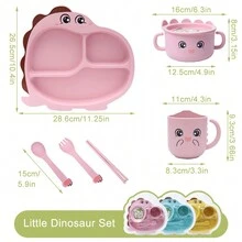 Baby Plates with Divided Bamboo Baby Self Feeding Training Set Microwave Dishwasher Safe Baby Eating Essentials - 黃色 - 查看 6