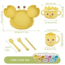 Baby Plates with Divided Bamboo Baby Self Feeding Training Set Microwave Dishwasher Safe Baby Eating Essentials - 黃色 - 查看 7