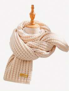 1 件女式純色針織圍巾,優雅百搭冬季圍巾,適合戶外聚會 - 米色 - 查看 3