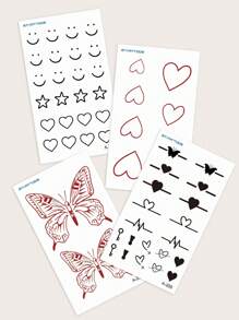 4入組蝴蝶、心形和星形圖案的指尖、耳朵和小身體部位臨時紋身貼紙