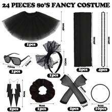 80年代女孩嬉皮裝扮,80年代嬉皮裝扮服裝套裝1980年代復古派對配件包括魚網手套腿套蕾絲蝴蝶結頭帶項鍊手鐲耳環太陽眼鏡tutu舞裙