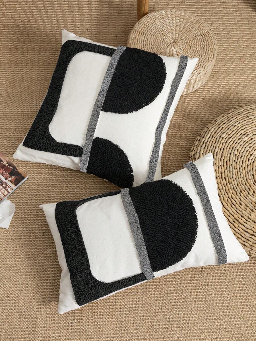 1/2 Vỏ gối họa tiết hình học, vải canvas, thêu thủ công bằng vải nhung lông phong cách Châu Âu, thích hợp cho phòng ngủ, phòng khách, ghế sofa, sân vườn ngoài trời, xe hơi, mọi mùa, 30*50cm, 45*45cm