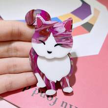 1 件女式粉紅壓克力卡通貓型胸針徽章適用於毛衣外套包配件,冬季