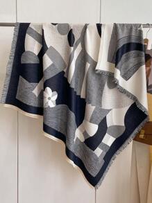 1pc Ladies' Thick Fleece Houndstooth Pattern Scarf Shawl For Autumn & Winter, Perfect For Daily Wear - Black and White - View 3