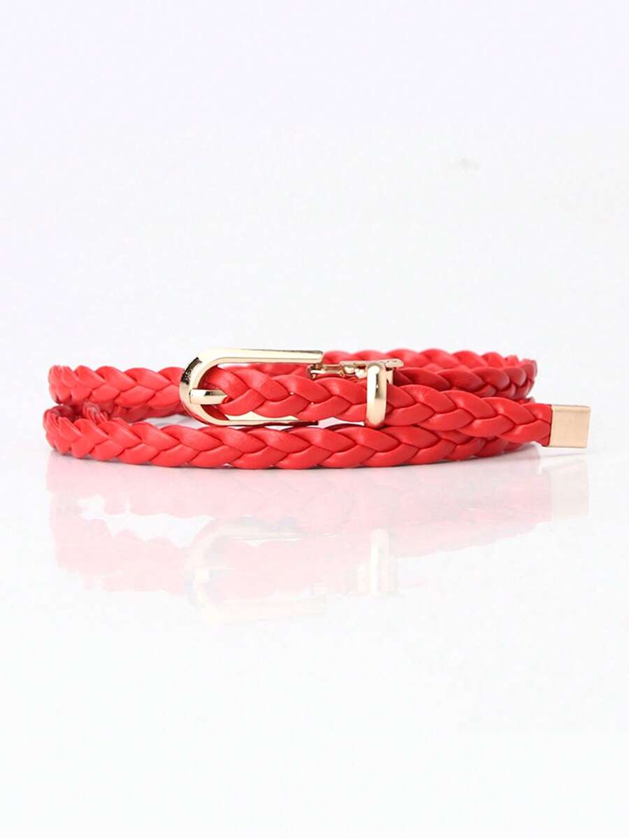 1 件編織細腰帶,帶針扣,適合女式連身裙和西裝