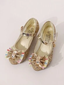 孩子們金色亮片平底鞋