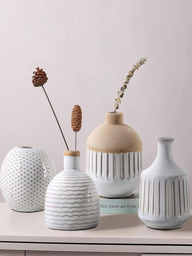 Vaso In Ceramica Bianca Opaca OTDCGI - Forma Alta Minimalista Per Fiori Secchi, Erba Della Pampa, Decorazione Moderna Casa (10,2x20,3 Cm)