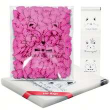 100入組小禮袋,小號透明塑料袋附貓咪圖案,可重複使用,自粘opp袋,適用於糖果、糕點、禮物、珠寶、卡片等