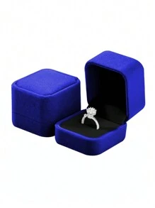 1入組絨布戒指盒,耳飾項鍊首飾盒,戒指耳環禮品盒,首飾展示,適用於情人節求婚,婚禮,藍色