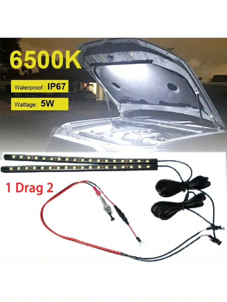 1拖2汽車引擎蓋下通用led燈防水12v汽車led燈條引擎蓋工作檢查燈引擎室工作燈套裝 - 白色 - 查看 1