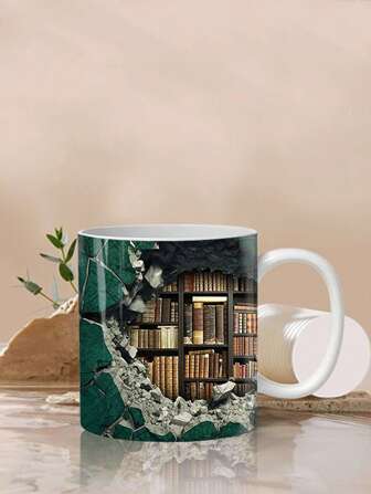 1入組陶瓷馬克杯，創意印花禮品杯，輕奢極簡咖啡杯適用於家庭