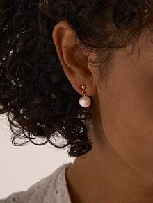 1 对精致仿珍珠吊坠耳环，适合女士，S925 纯银，精美女士珠宝礼物