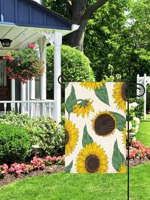 1入組油畫向日葵、葉子、花朵圖案室內外家居旗幟 - 黑色 - 查看 1