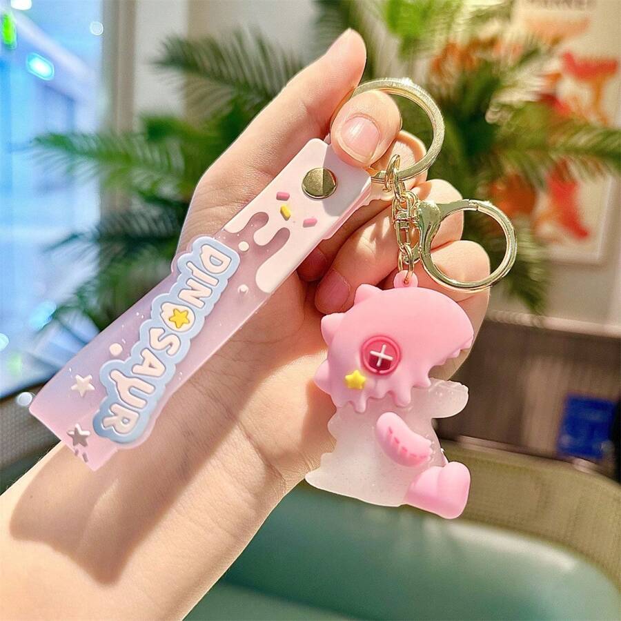 1pc Cute Ice Cream & Dinosaur Plush Toy Car Keychain Cartoon Couple Backpack Pendant Small Gift - Pink - View 1