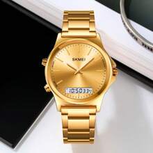 Reloj De Doble Movimiento Sencillo Dorado Skmei Para Señora Resistente Al Agua 30m, Accesorio De Moda - Dorado - Ver 1