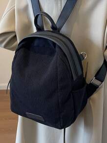 新款時尚帆布背包,輕便旅行肩袋,休閒通勤外殼包,適合辦公室職員,白領階層,大學生,小背包,緊湊運動包 - 黑色 - 查看 1