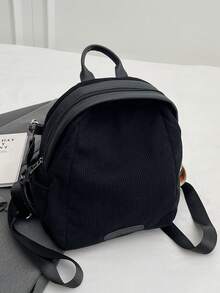 新款時尚帆布背包,輕便旅行肩袋,休閒通勤外殼包,適合辦公室職員,白領階層,大學生,小背包,緊湊運動包 - 黑色 - 查看 4