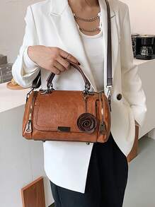 Yogodlns 復古女士手提包,時尚頂把波士頓包,帶花垂飾的斜挎包 - 棕色 - 查看 6