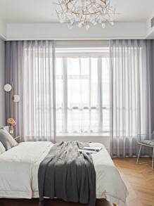 1 件簡約純色灰色窗紗,防曬與隱私保護,適合臥室凸窗 - 灰色 - 查看 3