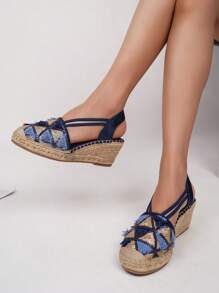 Halloween Bohemian Elegant Women's Shoes, Gold High Heel Sandals, Black High Heels, Gold Glitter Wedge Sandals, Summer Sandals 2025 New Commuting Fashion Minimalist Casual Pink Apricot High Heels, Comfortable Platform Closed Toe Shoes, Navy Blue High Heels, Woven Bottom Fringe Women High Heels, Thick Heel Fisherman Shoes Suitable For Dates And Shopping, Women Platform Sandals - Navy Blue - View 3