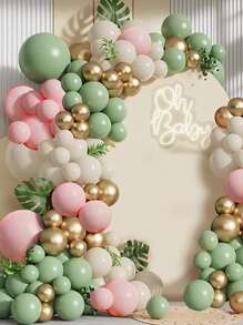 綠色和粉紅色氣球花環套件,99 件橄欖綠腮紅粉紅色沙白色金屬金色氣球 + 女孩迎嬰派對新娘婚禮生日叢林野生動物園林地派對裝飾 - 彩色 - 查看 1