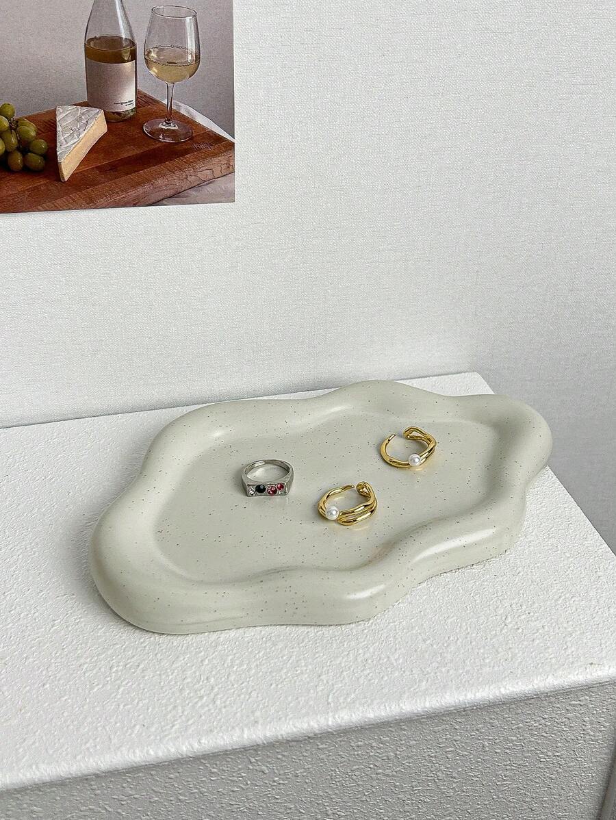 1pc Asymmetrical Cloud Shape Ceramic Tray For Jewelry Storage, Home Decor