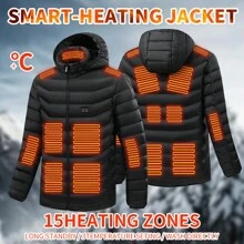 1pc 's Heated Jacket For Winter Outdoor Activities, With Usb Cable (Power Bank Not Included), 15 Heating Zones Controlled By Dual Switches Gym Clothes Men - Black - View 2