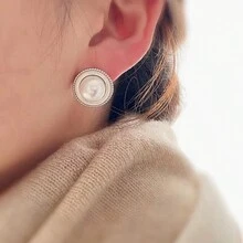 1 对复古风格天然淡水 9-10 毫米白色纽扣珍珠耳钉，925 纯银耳环，优雅经典，适合女性作为日常佩戴和节日礼物 - 金黃色 - 查看 9