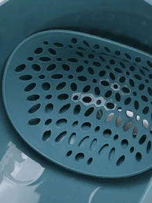 1pc Creative Fruit And Vegetable Drain Basket Washing Basin And Tray, Multi-functional Cartoon Tray For Living Room, Kitchen, And Dining Table - Blue - View 4