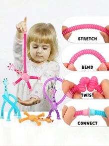 1只便攜式多功能卡通吸管機器人,長頸鹿吸管減壓玩具,可吸附創意感官玩具,訓練玩具,diy互動玩具 - 彩色 - 查看 8